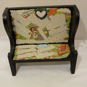 Handmade Decoupage Wood Doll Bench Miniature Display Bench Furniture Decor